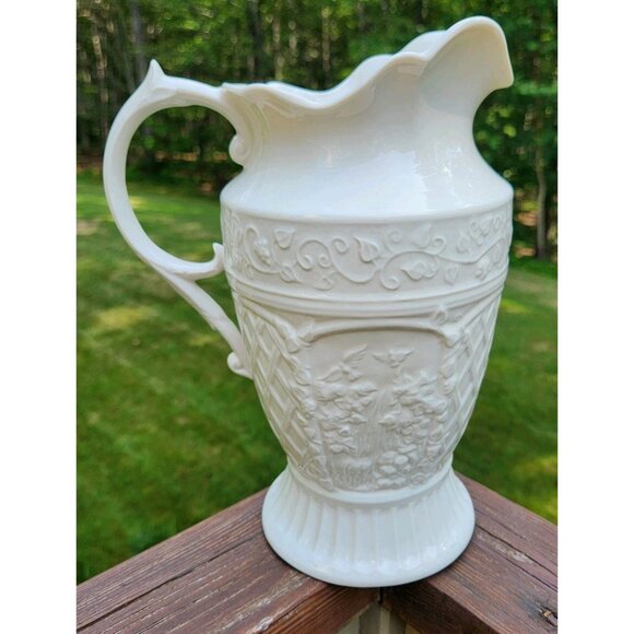 Belleek Powerscourt Pitcher Applied Floral Decorated Panels Heritage Collection - Picture 6 of 13